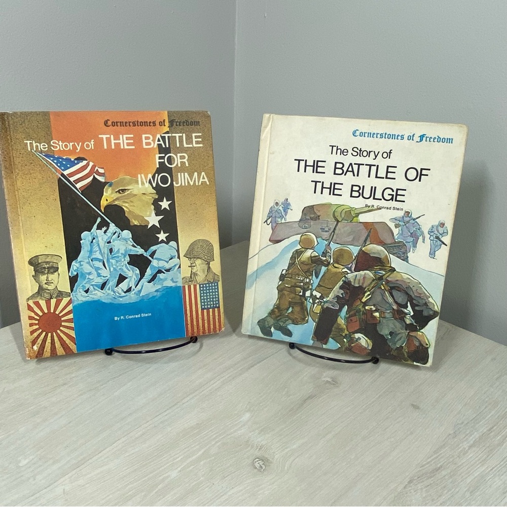 Lot of Two Vintage Cornerstones of Freedom Books - Iwo Jima & Bulge (HB, 1977)